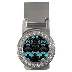 Blue Green Back Ground Floral Pattern Money Clips (cz)  by flipstylezfashionsLLC