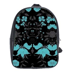 Blue Green Back Ground Floral Pattern School Bag (xl)