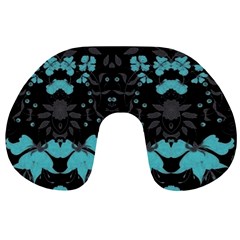 Blue Green Back Ground Floral Pattern Travel Neck Pillows by flipstylezfashionsLLC