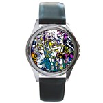 Graffiti wall cartoon style art Round Metal Watch Front