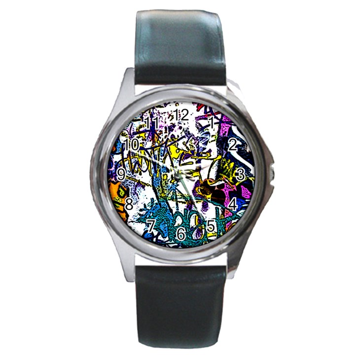 Graffiti wall cartoon style art Round Metal Watch