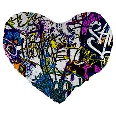 Graffiti Wall Cartoon Style Art Large 19  Premium Flano Heart Shape Cushions