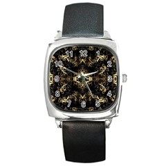 Golden Florals Pattern  Square Metal Watch by flipstylezfashionsLLC