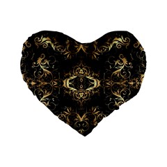 Golden Florals Pattern  Standard 16  Premium Heart Shape Cushions by flipstylezfashionsLLC