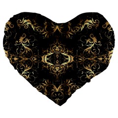 Golden Florals Pattern  Large 19  Premium Heart Shape Cushions by flipstylezfashionsLLC