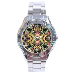 Beautiful Seamless Brown Tropical Flower Design  Stainless Steel Analogue Watch by flipstylezfashionsLLC