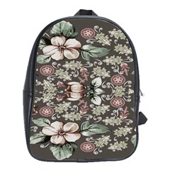 Seamless Pink Green And White Florals Peach School Bag (large) by flipstylezfashionsLLC