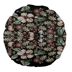 Seamless Pink Green And White Florals Peach Large 18  Premium Flano Round Cushions by flipstylezfashionsLLC