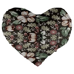 Seamless Pink Green And White Florals Peach Large 19  Premium Flano Heart Shape Cushions