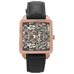 Seamless Pink Green And White Florals Peach Rose Gold Leather Watch  by flipstylezfashionsLLC