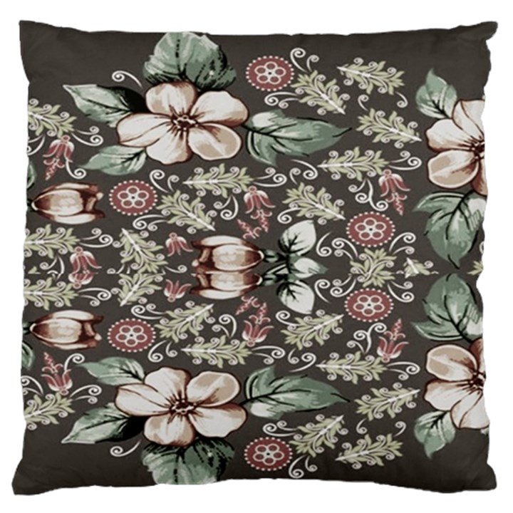 Seamless pink green and white florals peach Large Flano Cushion Case (Two Sides)