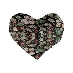 Seamless Pink Green And White Florals Peach Standard 16  Premium Flano Heart Shape Cushions by flipstylezfashionsLLC