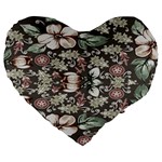 Seamless pink green and white florals peach Large 19  Premium Flano Heart Shape Cushions Front