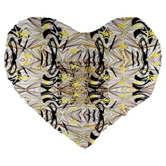 Retro Seamless Black And Gold Design Large 19  Premium Flano Heart Shape Cushions by flipstylezfashionsLLC