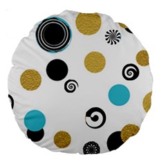 Fun Retro Blue Gold Circles  Large 18  Premium Round Cushions by flipstylezfashionsLLC