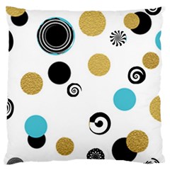 Fun Retro Blue Gold Circles  Large Flano Cushion Case (two Sides) by flipstylezfashionsLLC