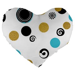 Fun Retro Blue Gold Circles  Large 19  Premium Flano Heart Shape Cushions by flipstylezfashionsLLC