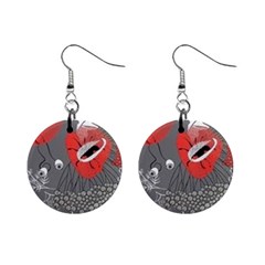 Red Poppy Flowers On Gray Background  Mini Button Earrings by flipstylezfashionsLLC