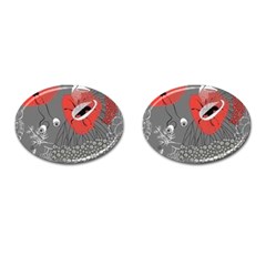 Red Poppy Flowers On Gray Background  Cufflinks (oval) by flipstylezfashionsLLC