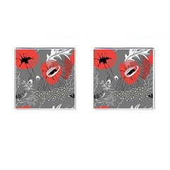 Red Poppy Flowers On Gray Background  Cufflinks (square) by flipstylezfashionsLLC