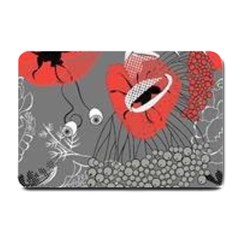 Red Poppy Flowers On Gray Background  Small Doormat  by flipstylezfashionsLLC