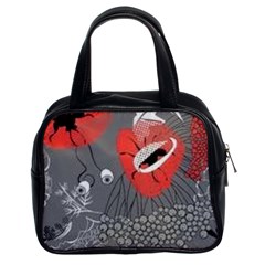 Red Poppy Flowers On Gray Background  Classic Handbags (2 Sides) by flipstylezfashionsLLC