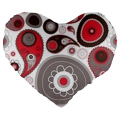 Fun Red And Black Design Large 19  Premium Heart Shape Cushions by flipstylezfashionsLLC