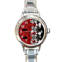 Red And Black Florals  Round Italian Charm Watch by flipstylezfashionsLLC