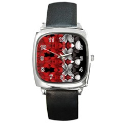 Red And Black Florals  Square Metal Watch by flipstylezfashionsLLC