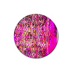 Hot Pink Mess Snakeskin Inspired  Rubber Round Coaster (4 Pack)  by flipstylezfashionsLLC