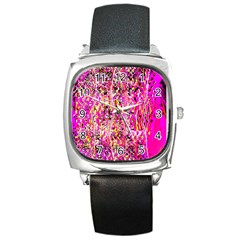 Hot Pink Mess Snakeskin Inspired  Square Metal Watch by flipstylezfashionsLLC