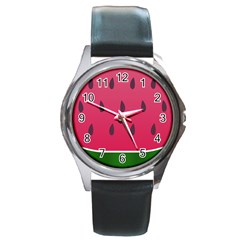 Watermelon Fruit Summer Red Fresh Round Metal Watch by Nexatart