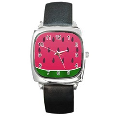 Watermelon Fruit Summer Red Fresh Square Metal Watch by Nexatart