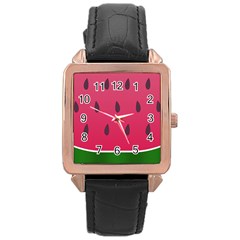 Watermelon Fruit Summer Red Fresh Rose Gold Leather Watch  by Nexatart