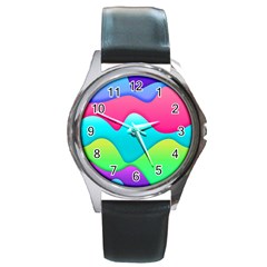 Lines Curves Colors Geometric Lines Round Metal Watch by Nexatart