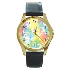 Abstract Pattern Color Art Texture Round Gold Metal Watch