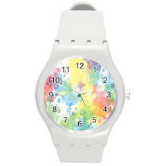 Abstract Pattern Color Art Texture Round Plastic Sport Watch (M)