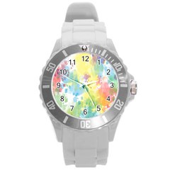 Abstract Pattern Color Art Texture Round Plastic Sport Watch (L)