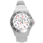 Watercolor Tablecloth Fabric Design Round Plastic Sport Watch (L) Front