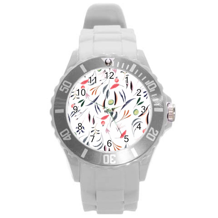 Watercolor Tablecloth Fabric Design Round Plastic Sport Watch (L)