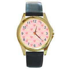 Heart Love Pattern Round Gold Metal Watch by Nexatart