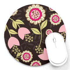 Flowers Wallpaper Floral Decoration Round Mousepads by Nexatart