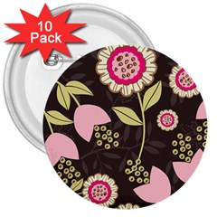 Flowers Wallpaper Floral Decoration 3  Buttons (10 Pack)  by Nexatart