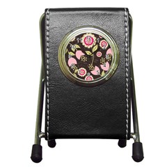 Flowers Wallpaper Floral Decoration Pen Holder Desk Clocks by Nexatart