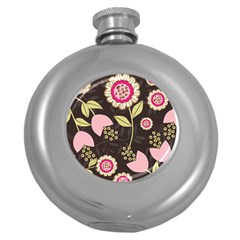 Flowers Wallpaper Floral Decoration Round Hip Flask (5 Oz) by Nexatart