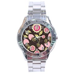 Flowers Wallpaper Floral Decoration Stainless Steel Analogue Watch by Nexatart