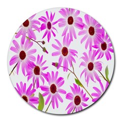 Pink Purple Daisies Design Flowers Round Mousepads by Nexatart