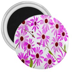 Pink Purple Daisies Design Flowers 3  Magnets by Nexatart