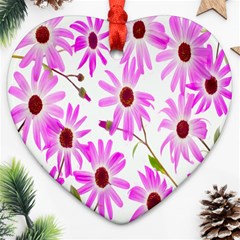 Pink Purple Daisies Design Flowers Ornament (heart) by Nexatart