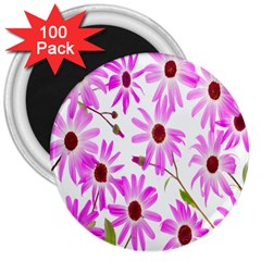 Pink Purple Daisies Design Flowers 3  Magnets (100 Pack) by Nexatart